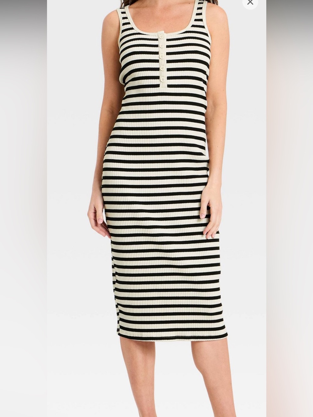 a new day Black and White Striped Ribbed Tank Midi Dress